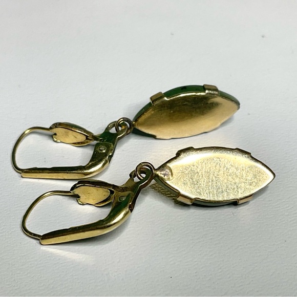 Vintage Jade Drop Earrings Rolled Gold Dangles - Picture 5 of 8